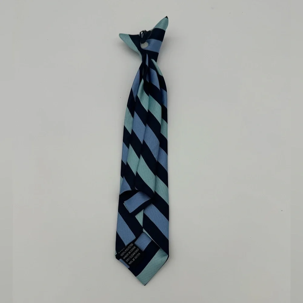 Boys Clip on dressy neck tie striped blue classic wedding outfit kids size